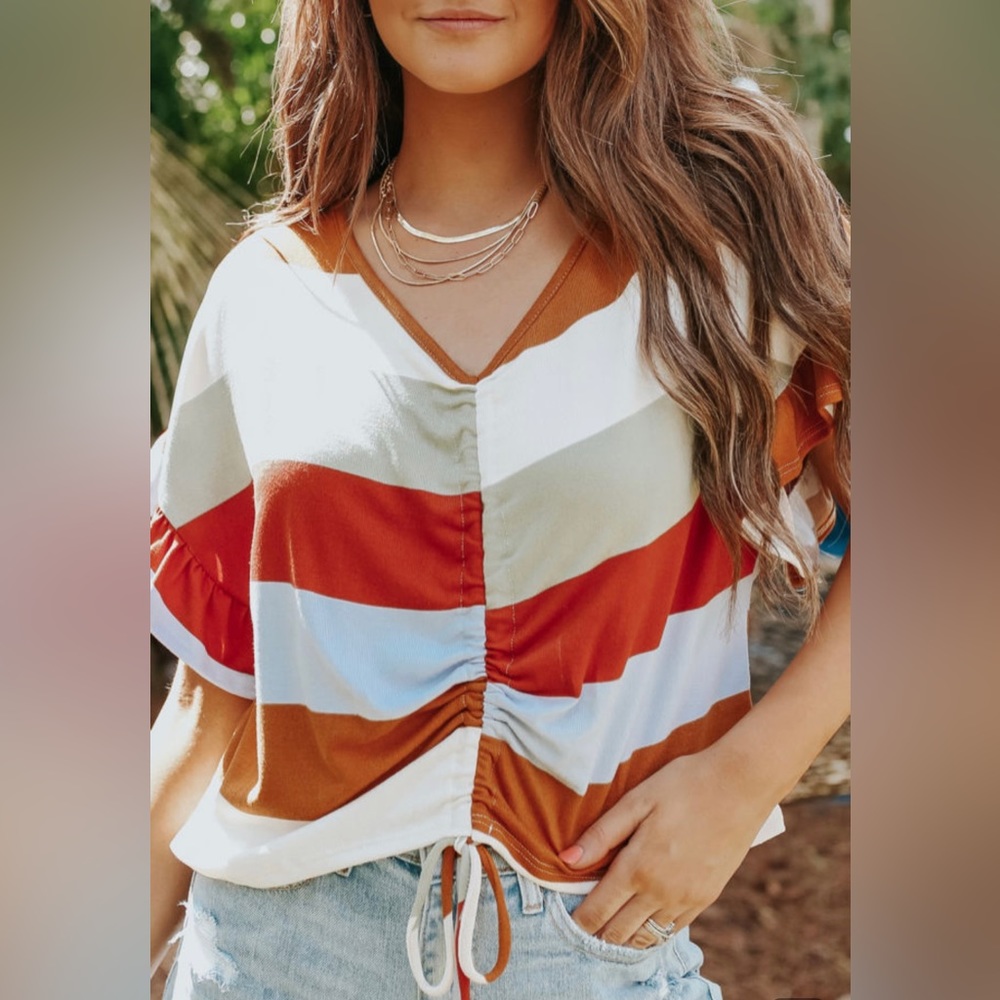 Plus Size Ruched Front Ruffle Sleeve Top - Picture 1 of 11